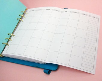 Calendario mensual desplegable sin fecha tamaño A5 (inicio en domingo y lunes incluidos) / Inserto A5 Descarga digital
