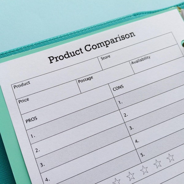 A5 Product Comparison Printable Insert • Perfect for working out what products or services to buy, A5 Printable, Digital Download