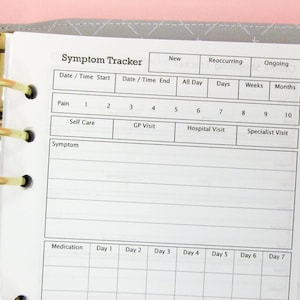 B6 Symptom Tracker Printable insert, Health tracker, Medical tracker, Chronic Pain Tracker for Kikki-K inserts { Instant Download }