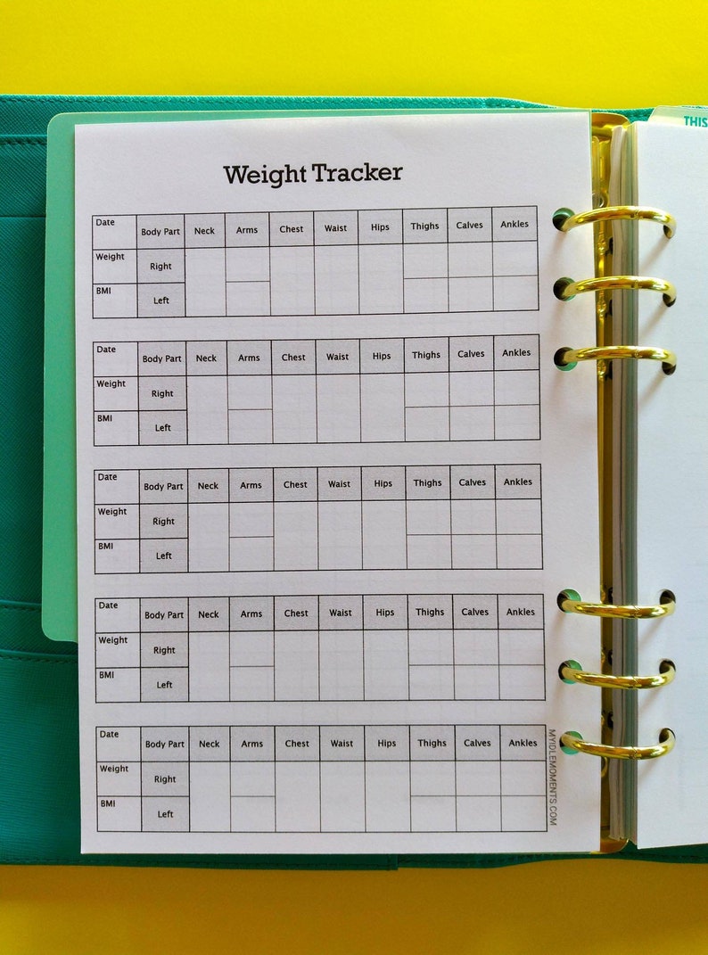 A5 Size Weight and Body Measurements Tracker Insert Perfect for Keeping