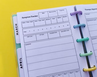 Insertion imprimable de suivi des symptômes pour Happy Planner Skinny Size, suivi de la santé, suivi médical, suivi de la douleur chronique {téléchargement immédiat}