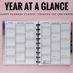 2024 Year at a Glance Calendar, Add Holidays or Personal Events, Printed on 100gsm paper to fit Happy Planner Classic