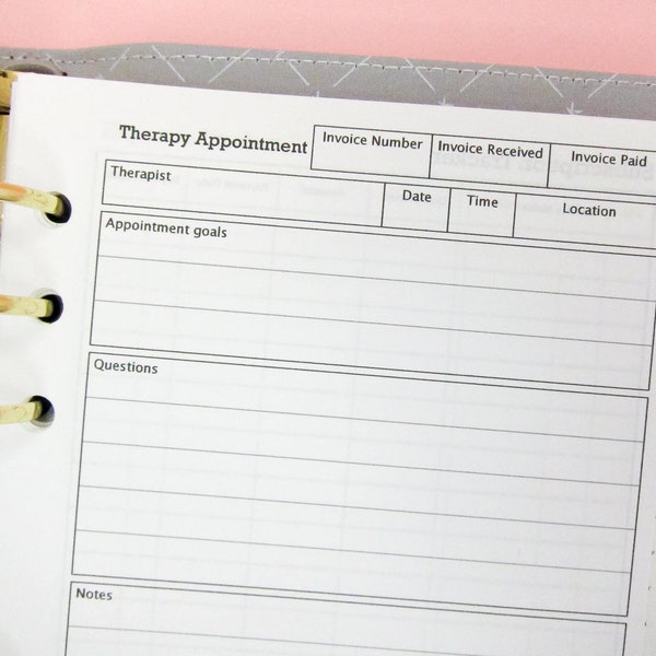 B6 Therapy Appointments Planner, Insert printable, Health tracker, B6 Insert, Kikki-K Large, Filofax, Disc Planner, {INSTANT DOWNLOAD}