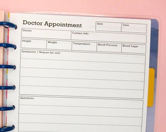 Doctor Appointments, medical Planner,  Insert printable, Health tracker, Happy Planner Classic Insert, Disc Planner, {INSTANT DOWNLOAD}