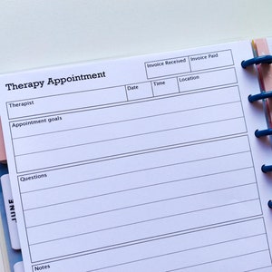 Therapy Appointments Planner, Insert printable, Health tracker, Happy Planner Classic Insert, Disc Planner, {INSTANT DOWNLOAD}