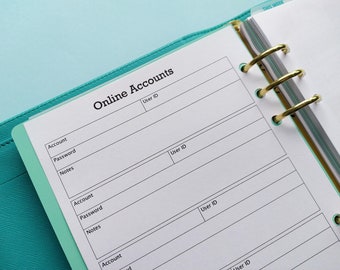A5 size Password Tracker Bundle, Log, Login Organizer, Password Keeper, Password Book, Password Insert, A5, {Digital Download}