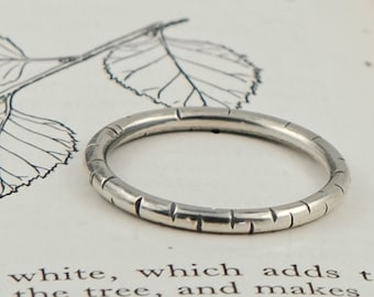silver birch bark stacking ring, his or hers delicate band ring