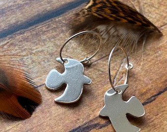 silver flying bird drop earrings