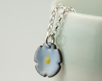 forget me not blue enamel copper pendant, tiny flower necklace