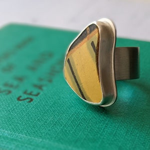 sea pottery and silver statement band ring, mid-century design