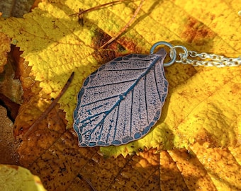 impressed copper beech leaf pendant necklace