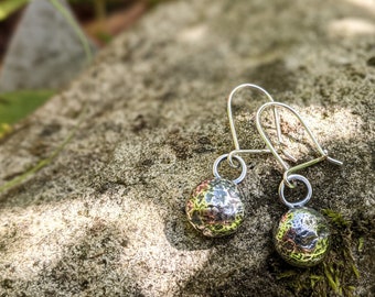 oxidised silver pebble earrings, recycled silver drop earrings