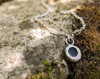 small oxidised silver pebble pendant, unisex recycled silver necklace