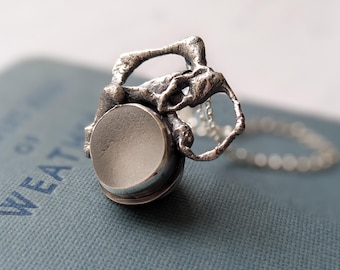 silver and pale aqua sea glass statement necklace, white seaglass pendant