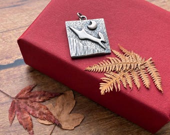 square silver leaping hare pendant necklace