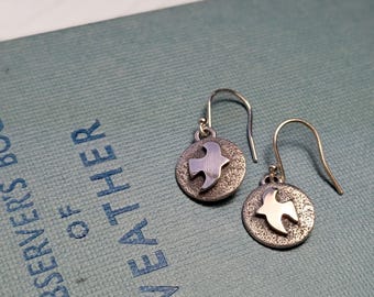tiny silver flying bird earrings
