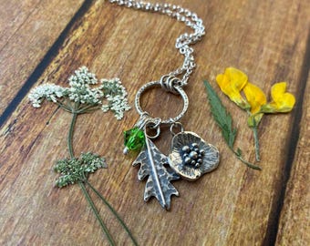 silver poppy flower pendant necklace