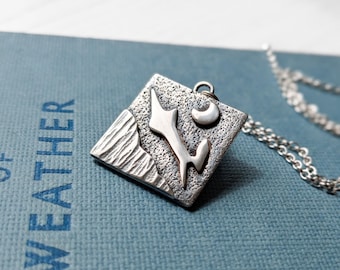 square silver leaping hare pendant necklace