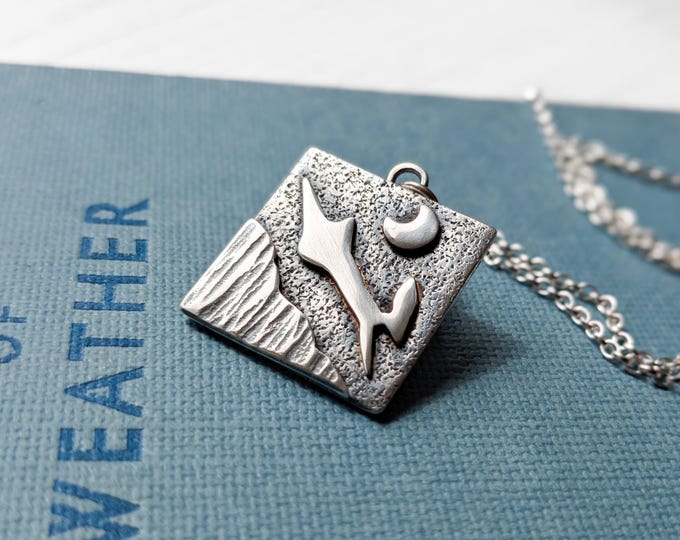 Featured listing image: square silver leaping hare pendant necklace