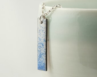 cream and blue enamel copper pendant, winter frost necklace