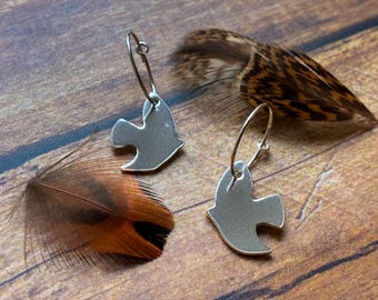 silver flying bird drop earrings