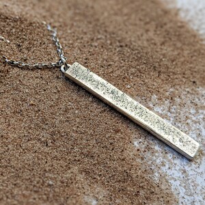 sand impressed silver bar necklace pendant