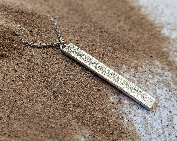 Featured listing image: sand impressed silver bar necklace pendant