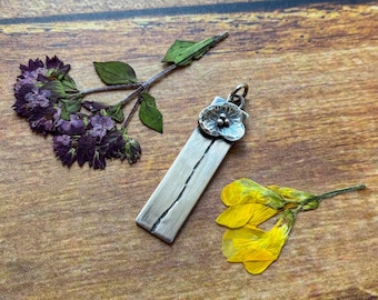 tall poppy flower silver necklace  pendant