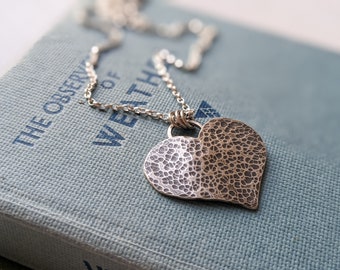 large hammered silver heart pendant necklace