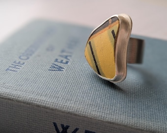 sea pottery and silver statement band ring, mid-century design