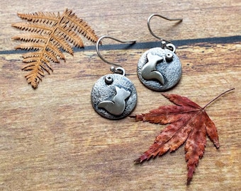 tiny silver star gazing fox dangle earrings