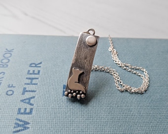 silver moon gazing fox pendant necklace