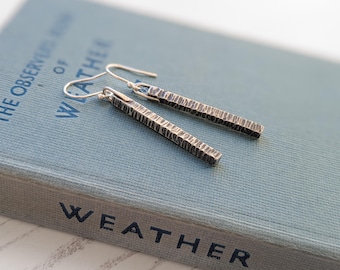 elegant hammered silver bar drop earrings