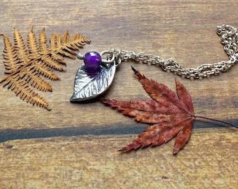 silver leaf and gemstone berry pendant necklace