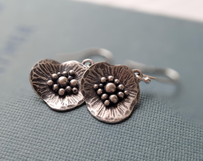 Featured listing image: silver poppy flower drop earrings