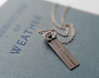 tall poppy flower silver necklace  pendant