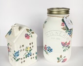 1L Highgate Rose Floral Kilner Jar and Tea light House - Matching Set