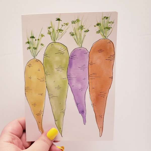 Original Metallic Watercolor Carrot  greeting cards, hand painted. Blank Watercolor Art Greeting Cards. Carrots, Vegetable, Cottagecore