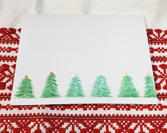 Hand-painted Original Holiday Greeting Cards, Metallic Winter Scene. Original Painted Winter Tree Cards, Blank Cards