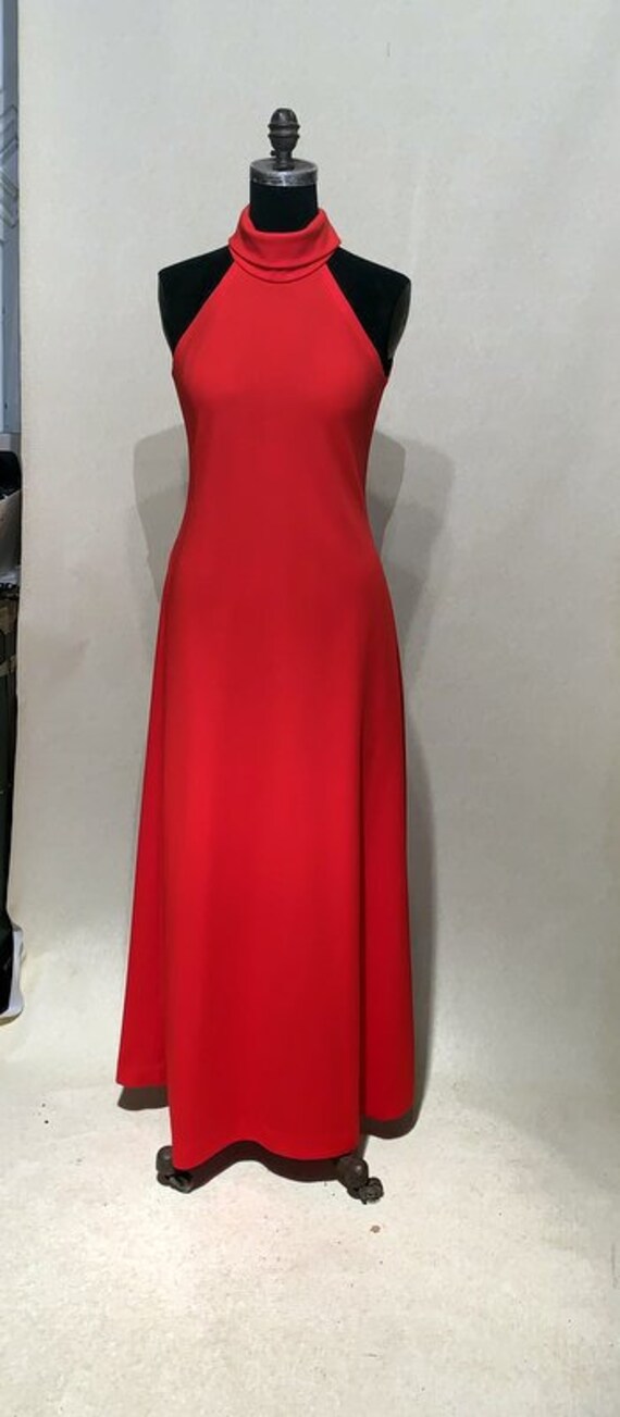 1970's red polyester maxi dog collar halter neck s