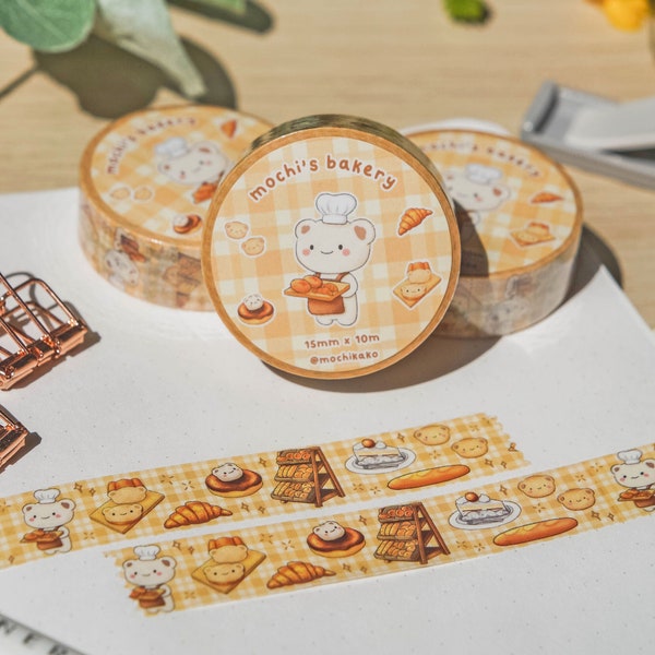 Mochi es Cafe/Bakery Washi Tape / Kawaii Sticker Tape für Journaling, Bullet Journalling, Scrapbooking, Bujo / Süße Briefpapiergeschenke