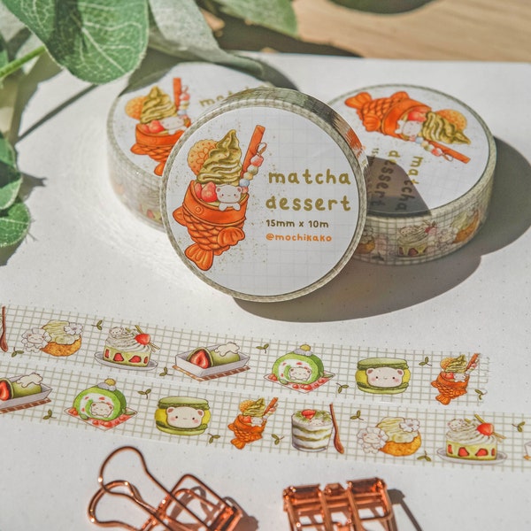 Matcha Dessert Washi Tape / Kawaii Food Sticker Tape for Journaling, Bullet Journalling, Scrapbooking, Bujo / Cute Stationery Gifts