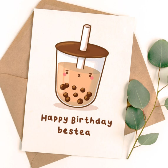 Happy Birthday bestea Cute Greeting Card Kawaii Boba/Bubble Etsy