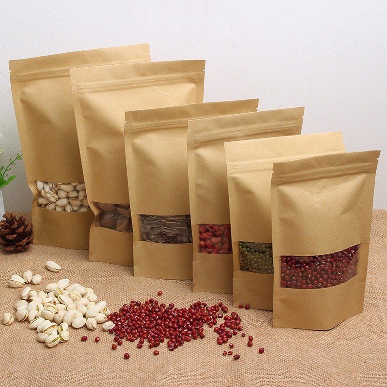 12*20*4cm Kraft window ziplock wolfberry fruit food self-sealed bags tea bag Window 50pcs custom sizes logo