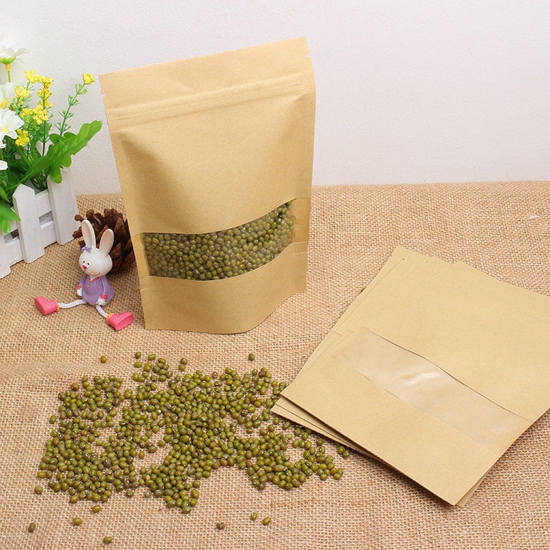 12*20*4cm Kraft window ziplock wolfberry fruit food self-sealed bags tea bag Window 50pcs custom sizes logo