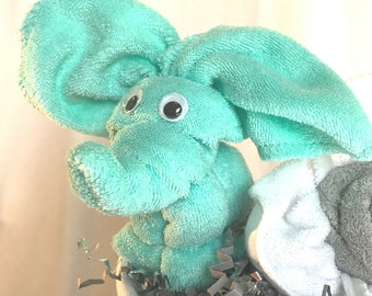 Éléphant bébé douche, fait à la main éléphant, éléphant baby décorations de douche, gant de toilette éléphant, Unique cadeau de bébé, décoration de gâteau de couche