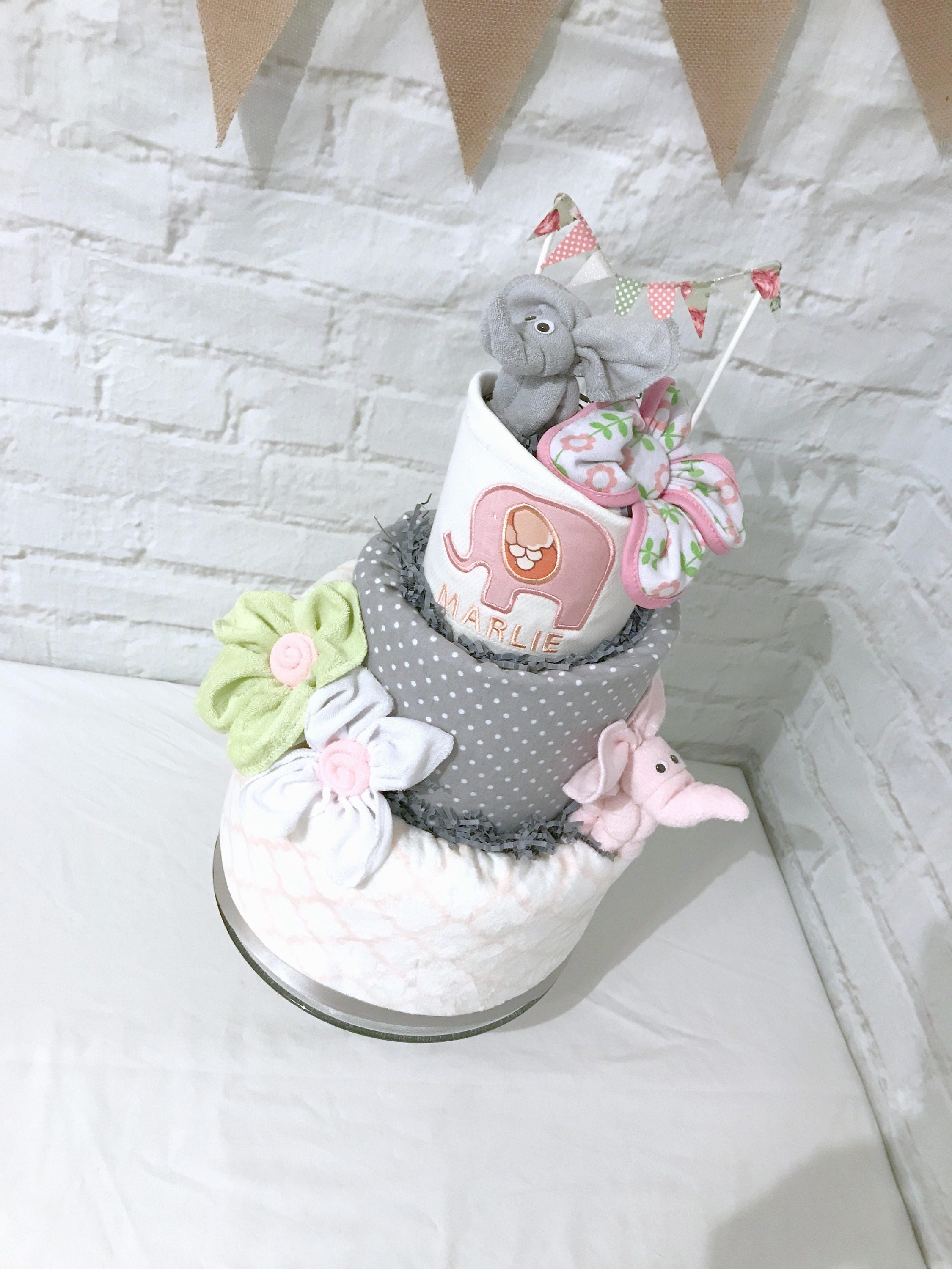 Pink elephant diaper cake Pink elephant baby shower Diaper cake for girl Elephant baby shower centerpiece Elephant baby