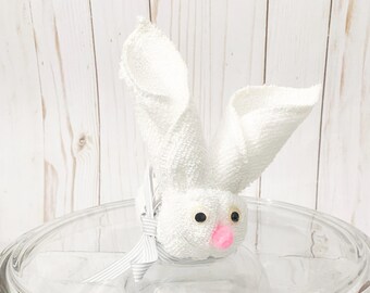 Washcloth bunny, washcloth bunny animal, washcloth easter bunny, easter bunny washcloth, washcloth animal, diaper cake topper, baby shower