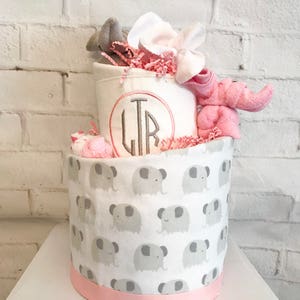 Elephant diaper cake, Diaper cake for girl, Pink elephant diaper cake, elephant baby shower, Personalized baby gift, Monogrammed Diaper Cake