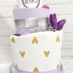 girl diaper cake, girl baby shower, purple and gray baby shower centerpieces, baby shower centerpieces, purple and gray baby shower,monogram